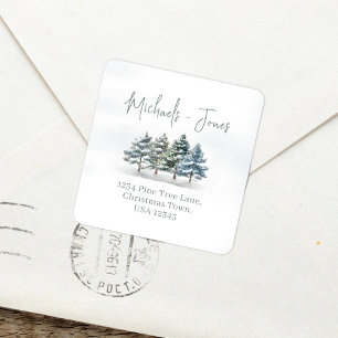Return Address Watercolor Custom Pine Trees Square Sticker