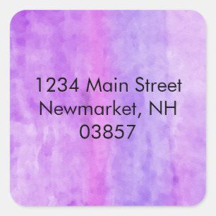 Return Address Watercolor Streaks Purple Square Sticker