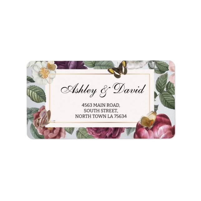 Return Address Wedding Bloom Floral Butterfly Label (Front)