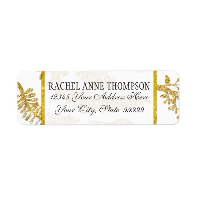 Return Address Wedding Modern Gold Glitter Leaf (Front)