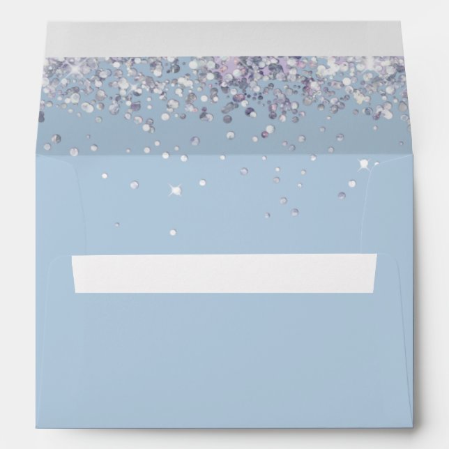 Return Addressed Blue Confetti Invitation Envelope (Back (Bottom))