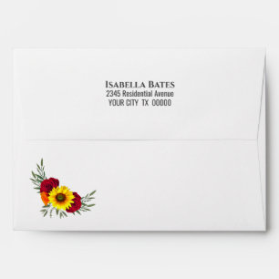 Return Addressed Sunflower Rose Invitation Envelope