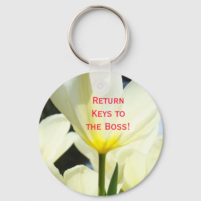 Return Keys to the Boss! keychains White Tulips (Front)