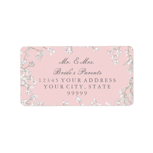 Return Mailing Address Baby's Breath Floral Wreath Label (Front)