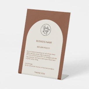 Return Policy Boutique Modern Earth Tones Arch Pedestal Sign