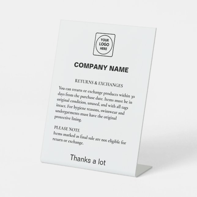 Return Policy Logo Professional Retail Display  Pedestal Sign (Front)