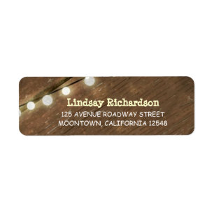 return rustic address labels with string lights