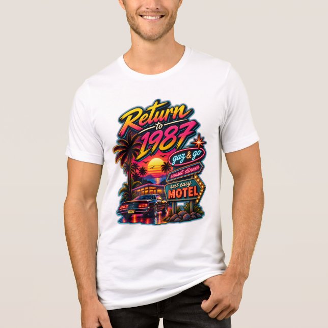 Return to 1987 — Retro Sunset Motel Tri-Blend Shirt (Front)