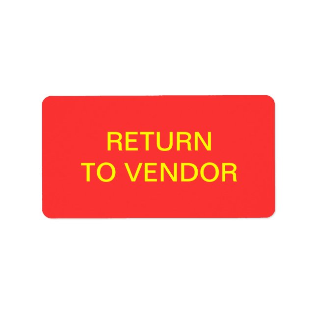 Return To Vendor Inventory Control Label (Front)