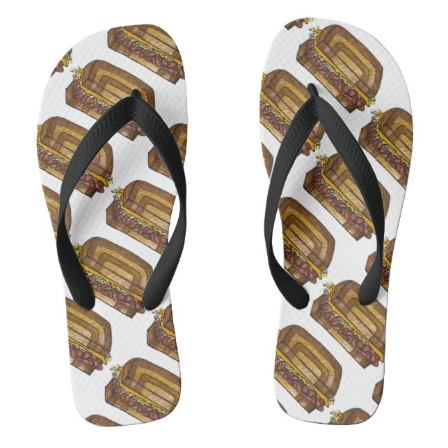Reuben Sandwich Jewish Deli Food Restaurant Foodie Flip Flops (Footbed)