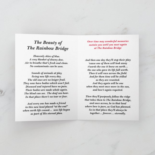 Reunion At The Rainbow Bridge Folded Card 5" X 7" (Inside)