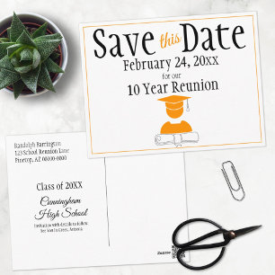 Reunion Class Save The Date Minimal Orange White Postcard