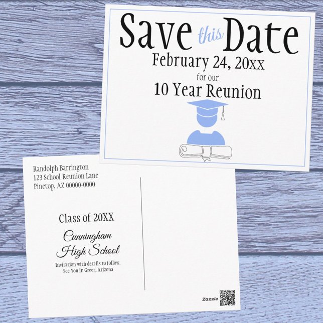 Reunion Class Save The Date Minimalist Pastel Blue Postcard (Creator Uploaded)