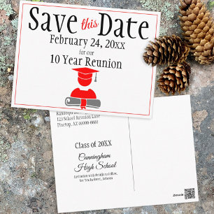 Reunion Class Save The Date Minimalist Red Grey Postcard