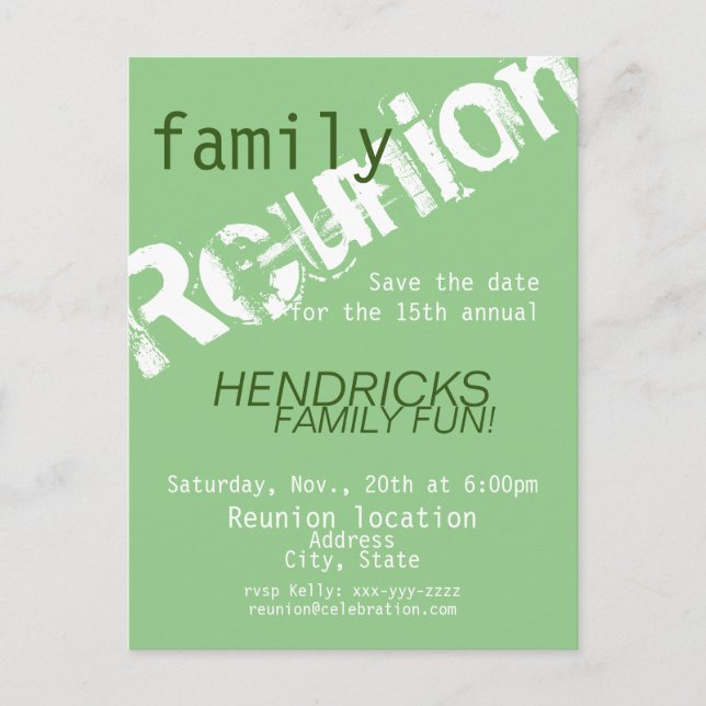 Reunion design for families, school mates, peers  postcard (Front)