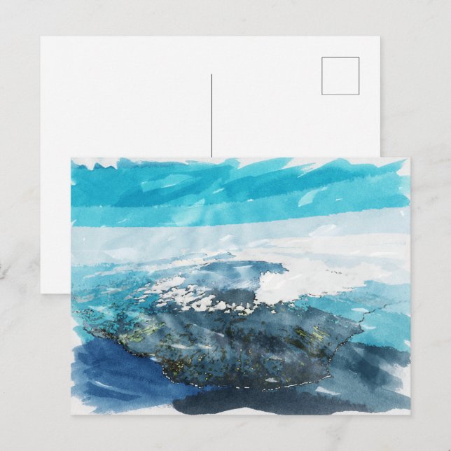 Reunion Island Tropical Waterfalls Watercolor Art Postcard (Front/Back)