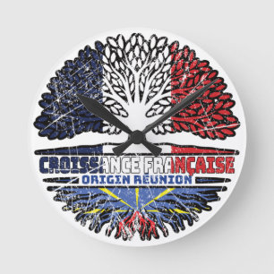 Réunion Réunionese French France Tree Roots Flag Round Clock