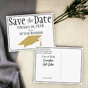 Reunion Save The Date Black White Gold Postcard