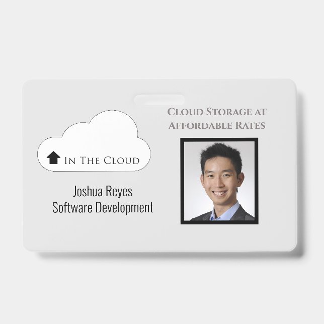 Reusable Black and Grey Photo Horizontal Magnetic  ID Badge (Front)