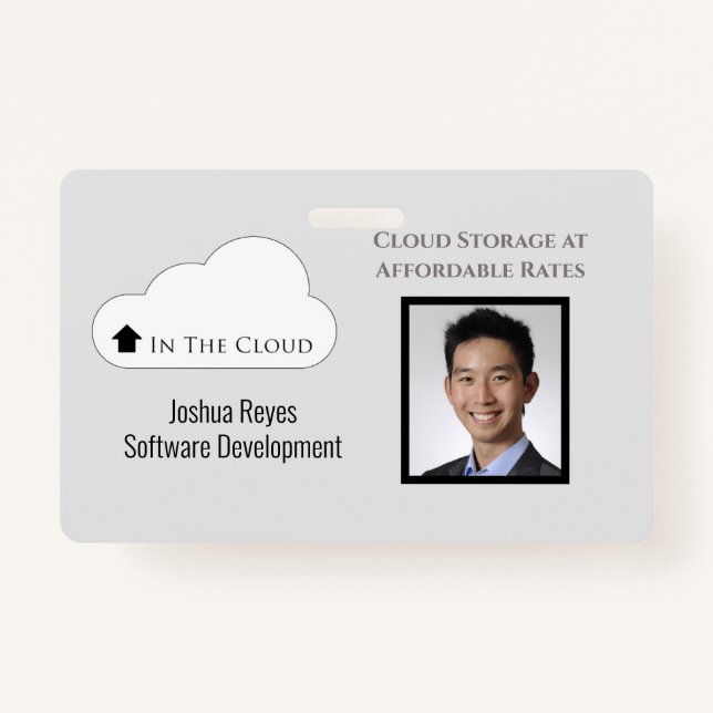 Reusable Black and Grey Photo Horizontal Magnetic  ID Badge (Front)