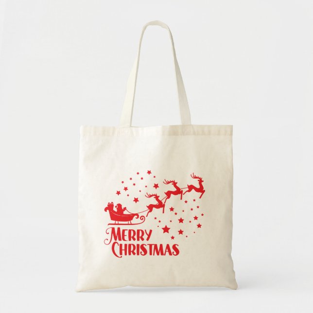 Reusable Christmas Tote Bag - Merry Christmas Sant (Front)