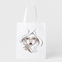 Reusable grocery bags white smoked girl