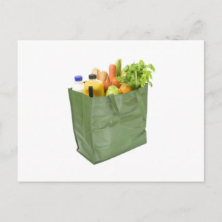 Reusable shopping bag full of groceries postcard