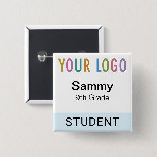 Reusable Student Name Tag School Logo Light Blue 15 Cm Square Badge