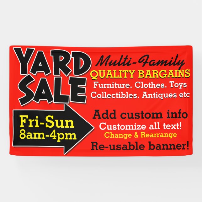 Reusable Yard Sale Garage Sale Promotional Banner (Horizontal)