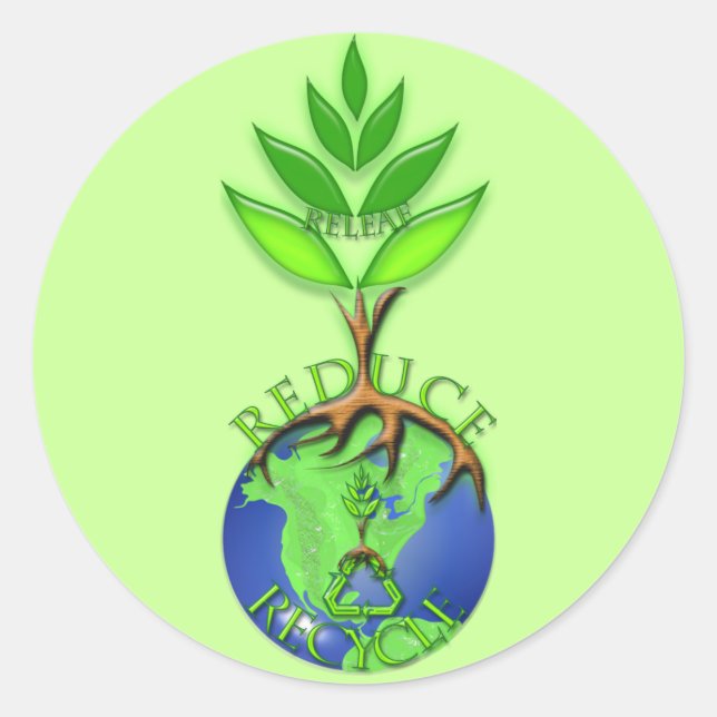 Reuse Reduce Recycle Tree Earth Globe Classic Round Sticker (Front)