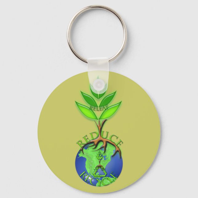Reuse Reduce Recycle Tree Earth Globe Key Ring (Front)