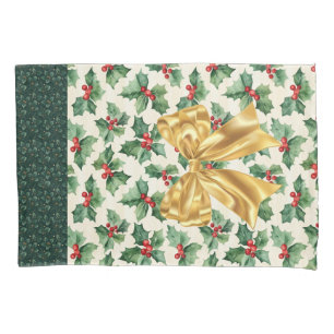 Reuseable Christmas Gift Wrap - Bag Green Holly  Pillowcase