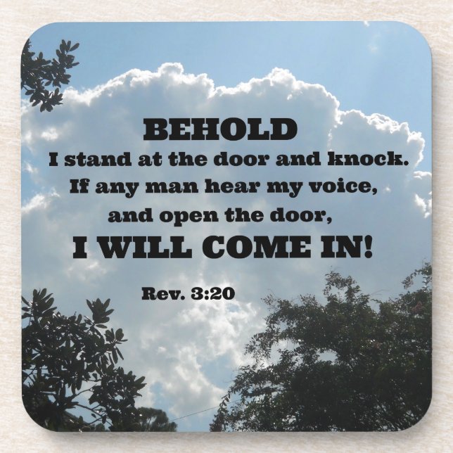 Rev. 3:20 Behold I stand at the door and knock... Coaster (Front)
