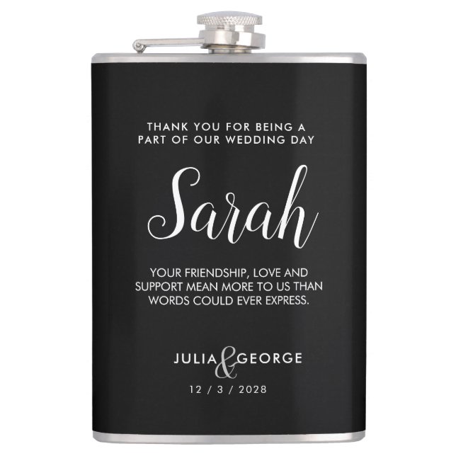 Revallyna Script Minimalist BRIDAL PARTY GIFT Hip Flask (Front)