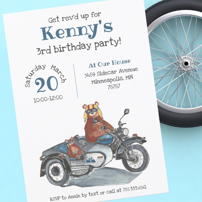 Rev'd Up Motorcycle Bears Birthday Invitation (Creator Uploaded)