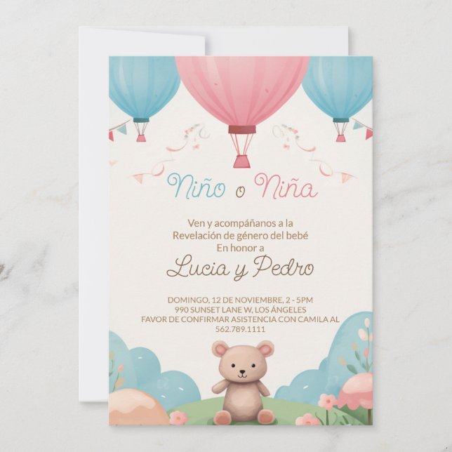 Revelación de Genero - Spanish Gender Reveal  Invitation (Front)