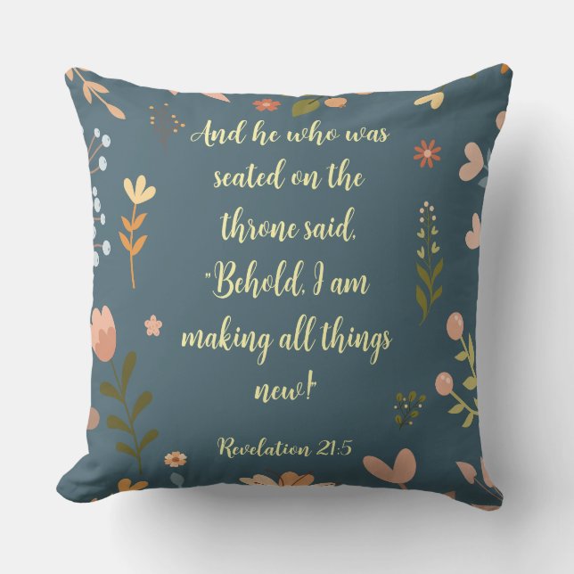 Revelation 21:4, Christian Teal Green Cushion (Front)