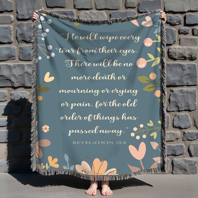 Revelation 21:4, Christian Teal Green Throw Blanket (Creator Uploaded)
