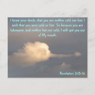 Revelation 3 15-16 with spitting cloud postcard
