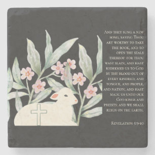 Revelation 5 Redeemed Black Square Stone Coaster