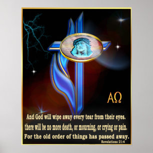 Revelations 21:4 Blue cross poster