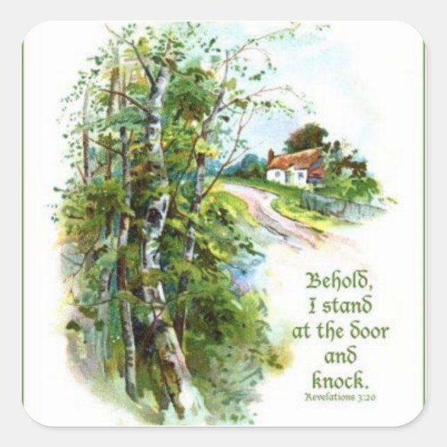Revelations 3:20 Scripture Square Sticker (Front)