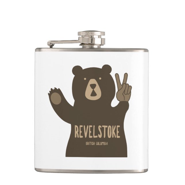Revelstoke British Columbia Peace Bear Hip Flask (Front)