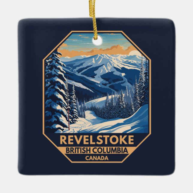 Revelstoke Canada Winter Vintage Ceramic Ornament (Front)