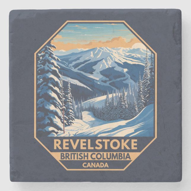 Revelstoke Canada Winter Vintage Stone Coaster (Front)