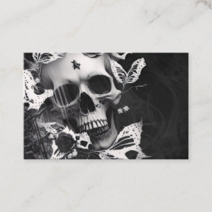 Revenant's Embrace: Black and White Graphic Skull Business Card
