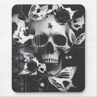 Revenant's Embrace: Black and White Graphic Skull 