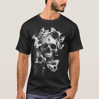 Revenant's Embrace: Black and White Graphic Skull 