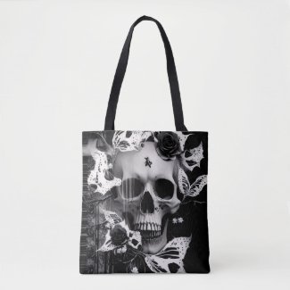 Revenant's Embrace: Black and White Graphic Skull 