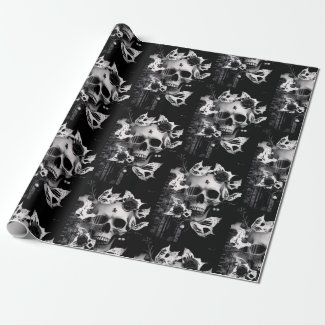 Revenant's Embrace: Black and White Graphic Skull 